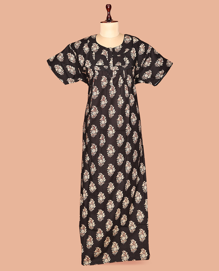 Brown Cotton-Blended Nighty