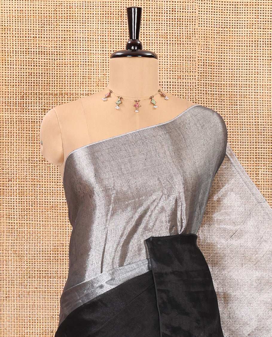 Silver and black half-and-half plain khadi tissue saree with a self-pallu and a matching blouse