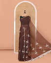 Brown Linen Cotton Saree, Accentuated with Pichwai Lotus Motifs Print, Subtle Piping Border, Pallu Mirrors the Same Pichwai Lotus Print, and Paired with a Contrast Pichwai Lotus Printed Blouse