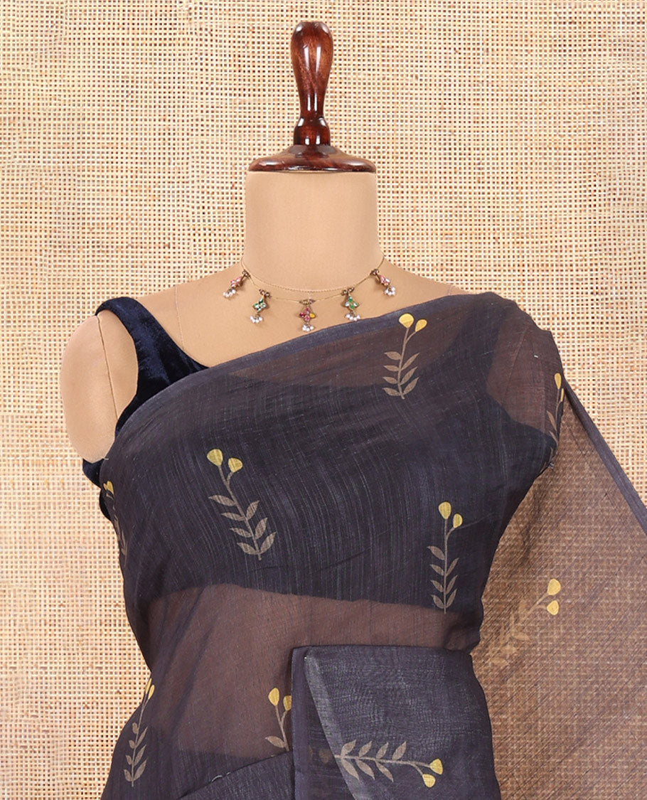 Borderless Black-Yellow Linen Cotton Saree