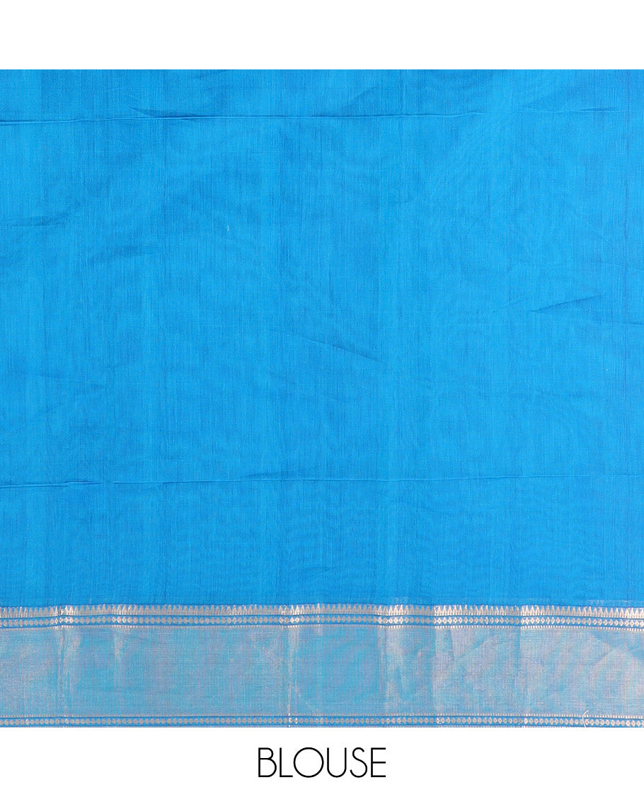 Blue Silk Cotton Saree Mesmerized with Polka Dot Buttas All Over the Body, Complemented by a Traditional Design Woven Border, Featuring a Pallu of Diagonal Designs, and Paired with a Contrast Blouse