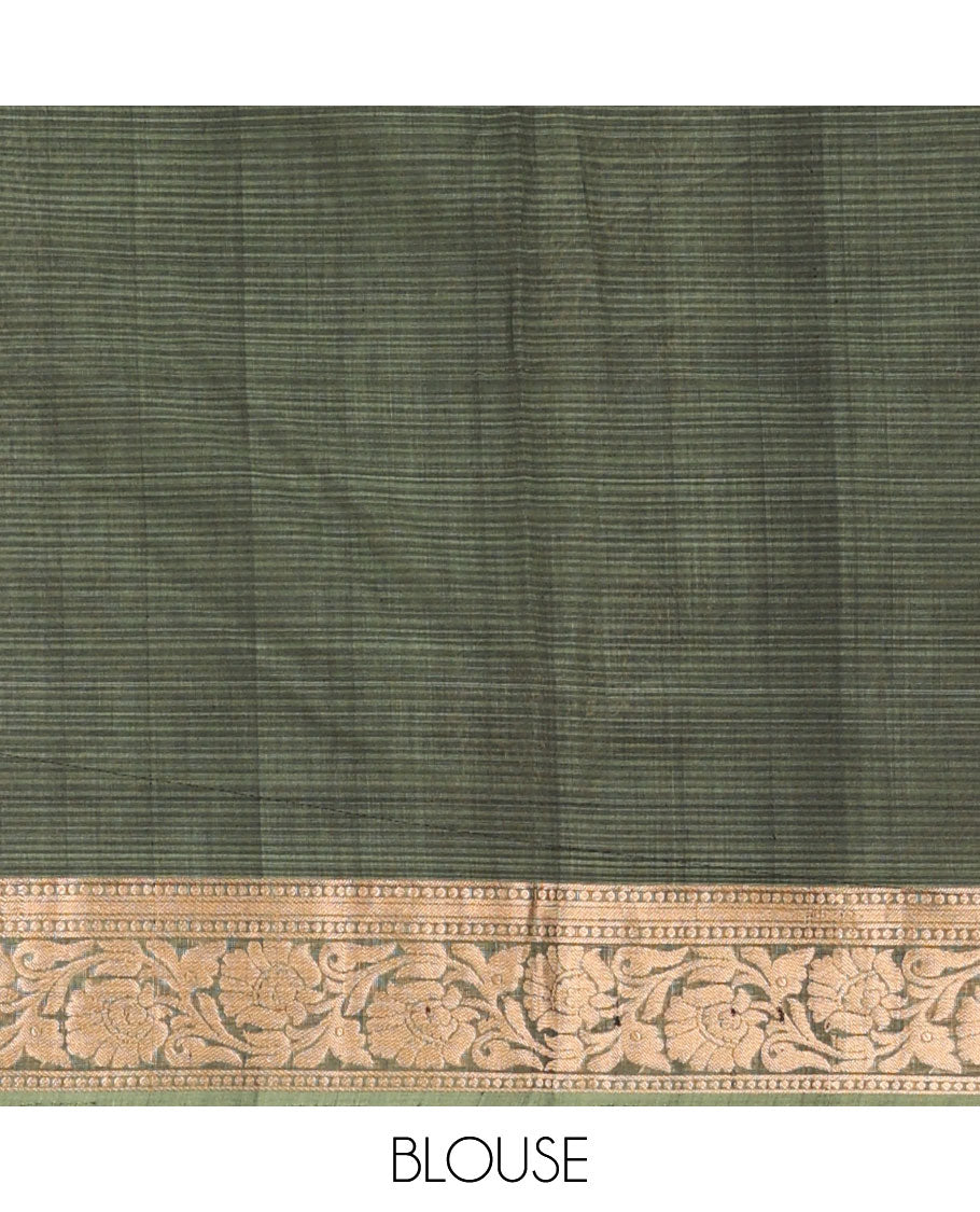 Blue zari buttas silk cotton saree, contrast floral creeper zari border, and pallu of floral designs