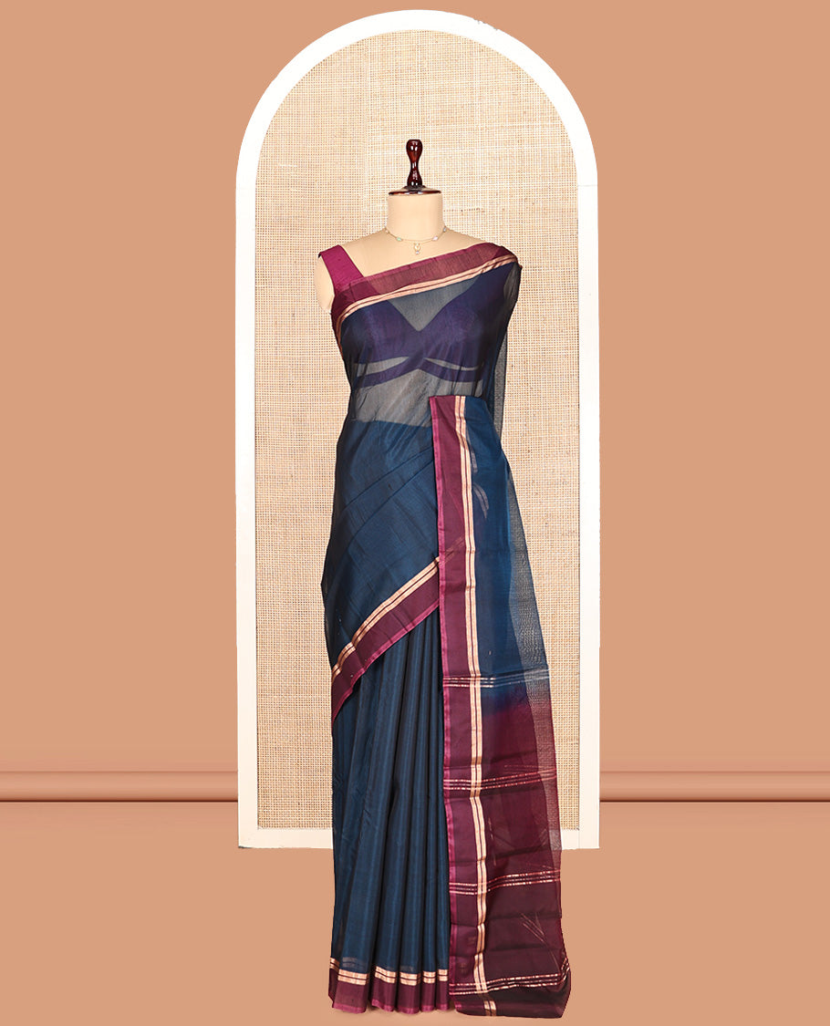 Peacock Blue Plain Silk Cotton Saree