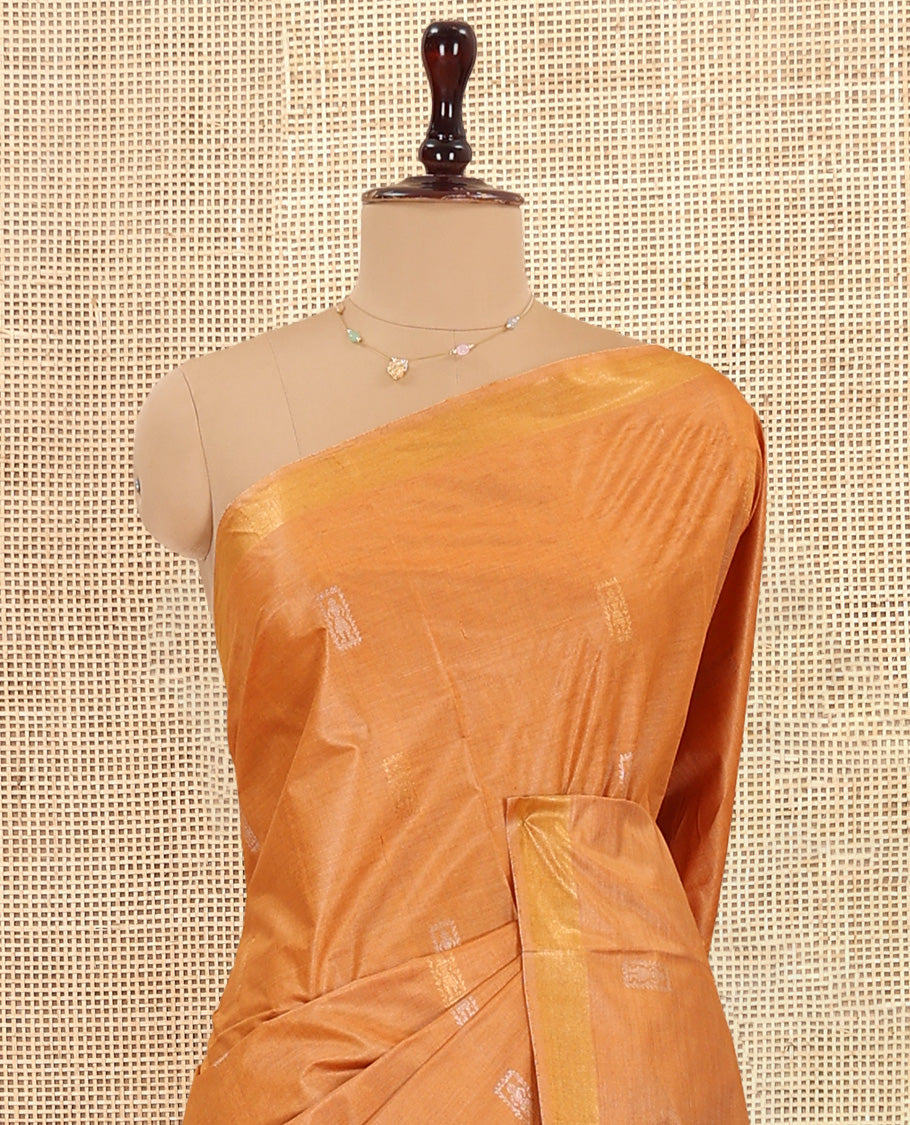Grey Tussar Saree, Styled with Warli Buttas, a Subtle Zari Border, Pallu of Warli Weave, and a Matching Blouse