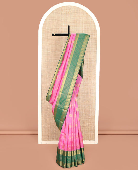 Pink Vasundhara Lite Silk Mix Saree, Bedecked with Zari Butta Enclosed Checks on Its Body, Complemented by a Contrast Border of Traditional Designs, a Grand Intricately Checked Pallu, and Paired with a Contrast Blouse