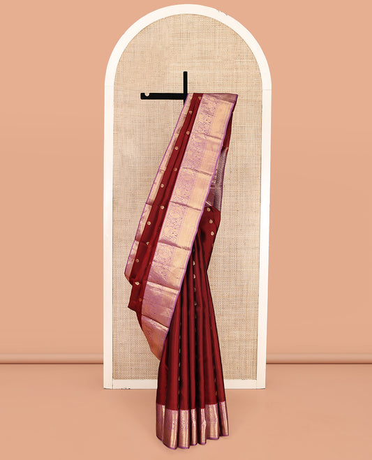 Red Vasundhara Lite-Silk Mix Saree, Graced with Zari Buttas, Contrast Border of Yaanai and Mayil Design, Grand Pallu, and a Contrast Blouse
