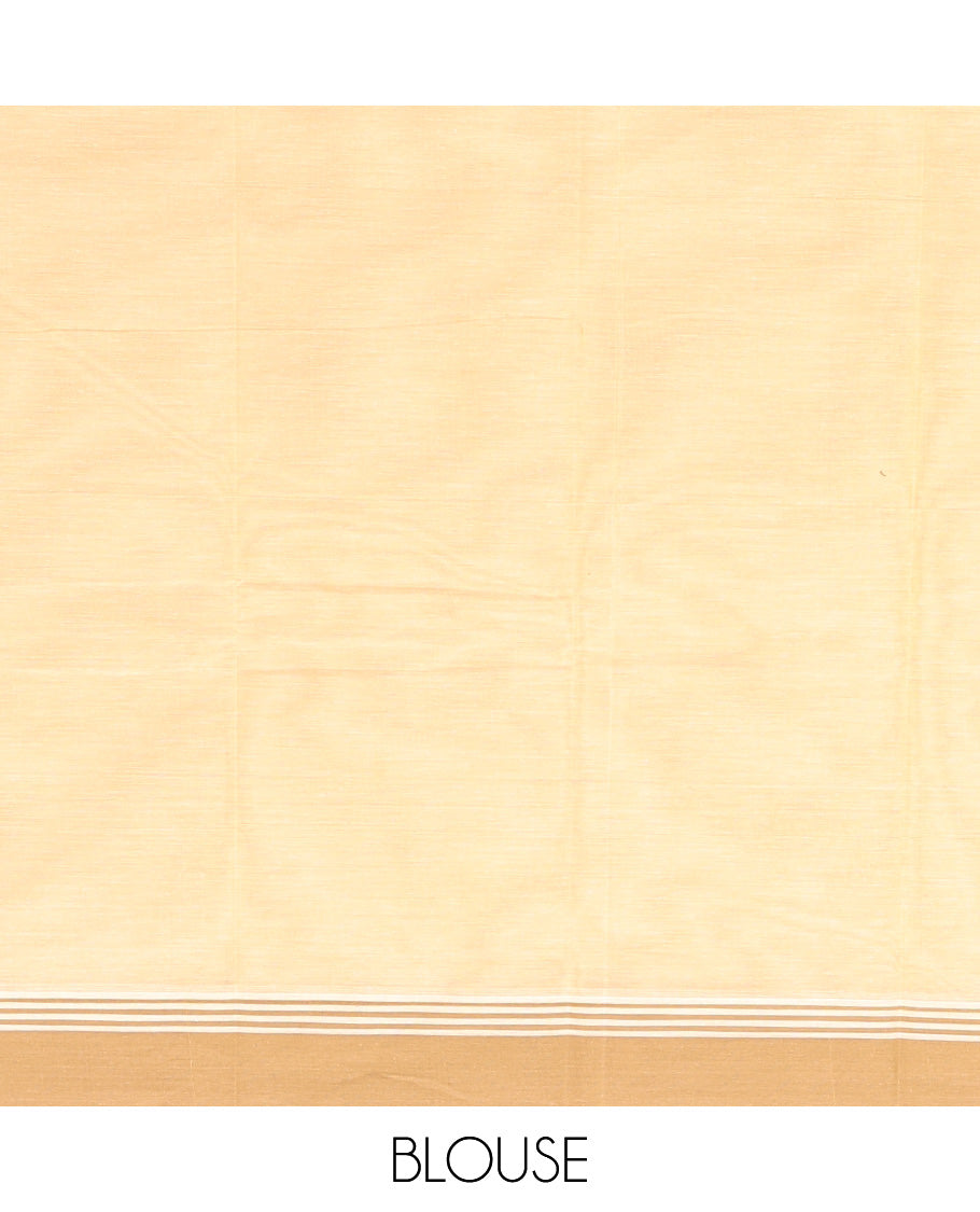 Yellow Kanchi Cotton Saree, Detailed with Buttas on Its Body, Complemented by a Contrast Border, a Pallu of Buttas and Stripes, and Paired with a Matching Blouse