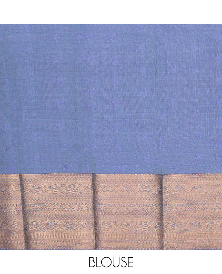 Pista green art silk pavadai set, zari design with contrast traditional zari bordered skirt and a contrast zari design blouse