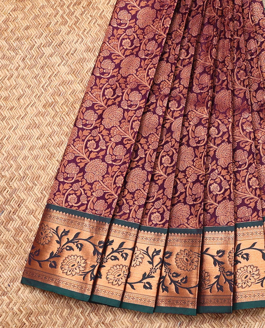 Wine Budget Silk Saree, Bedecked with Jacquard Design, Contrast Traditional Zari Border, Grand Pallu, and a Contrast Blouse