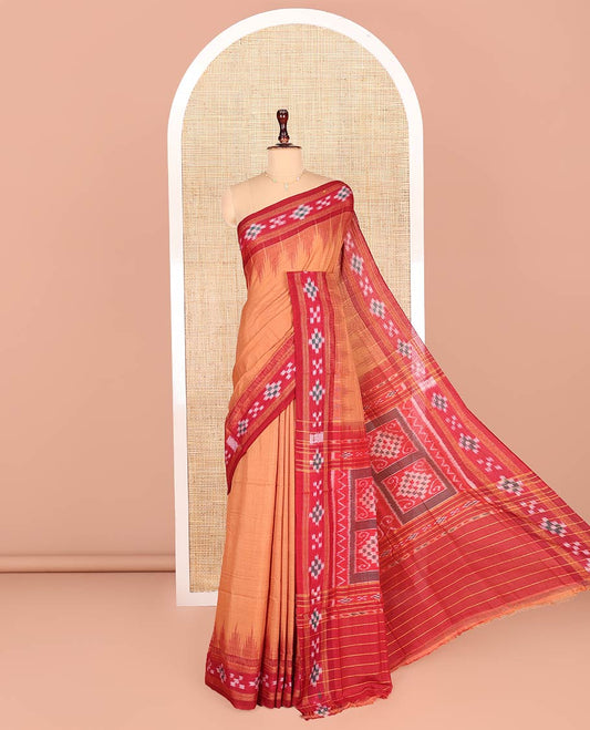 Mustard Plain Odisha Cotton Saree, Complemented by a Contrast Temple Border of Pasapalli Weaves, Pallu Features Intricate Patterns, and Has No Blouse