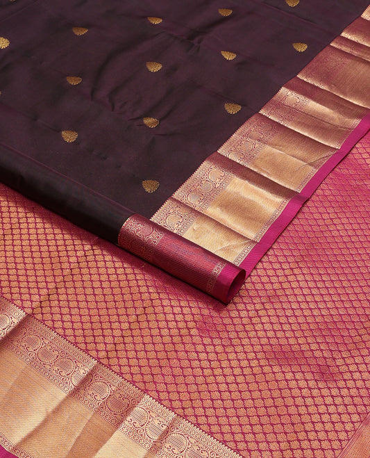 Violet buttas vasundhara elite silk saree with contrast traditional zari design border & floral ogee design pallu
