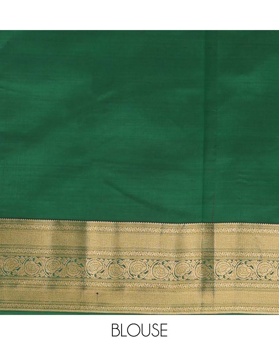 Green zari buttas Vasundhara silk mix saree, zari border of rekku, muthu, mayil kann, and kodi visiry and jaal pallu