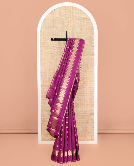 Purple Vasundhara Lite Silk Mix Saree, Elevated with Zari Buttas All Over Its Body, Highlighted by a Zari Rettai Pettu Border of Thazampoo Rekku, Laddu Kamalam, and Mayil Kann Designs, Gleaming Jaal Pallu, and Paired with a Matching Blouse