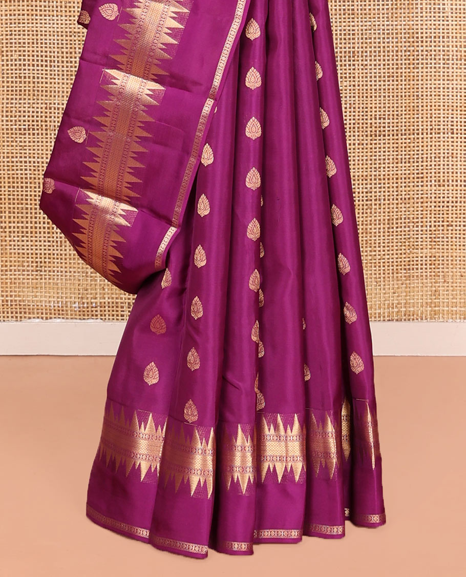 Purple Vasundhara Lite Silk Mix Saree, Elevated with Zari Buttas All Over Its Body, Highlighted by a Zari Rettai Pettu Border of Thazampoo Rekku, Laddu Kamalam, and Mayil Kann Designs, Gleaming Jaal Pallu, and Paired with a Matching Blouse