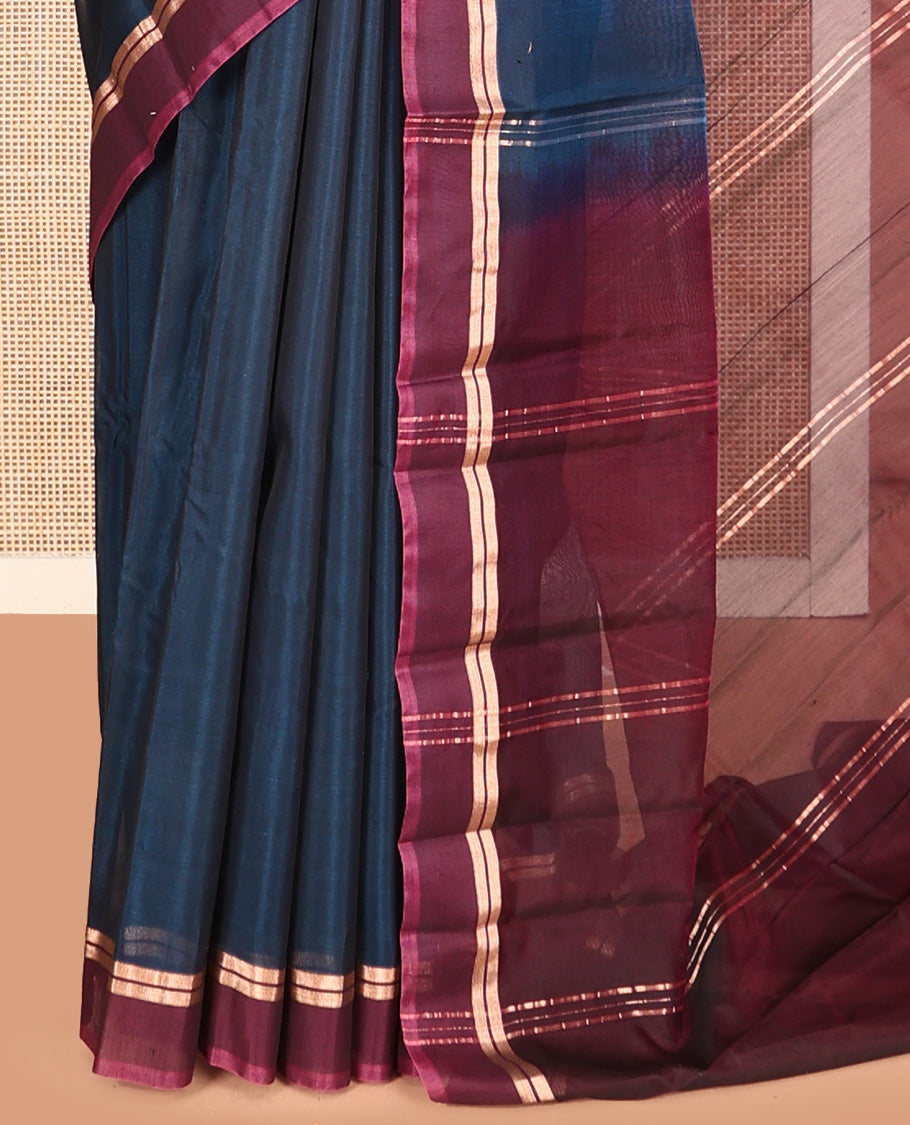 Peacock Blue Plain Silk Cotton Saree