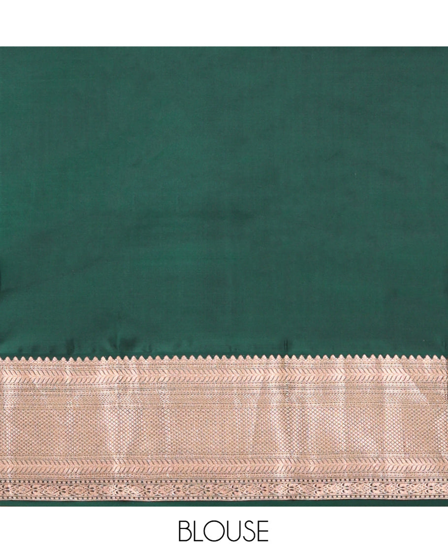 Pink Vasundhara Silk Saree, Gleamed Up with Zari Buttas All Over Its Body, Complemented by a Contrast Border of Kathir, and Jaal Designs, Grand Jaal Pallu, and Paired with a Contrast Blouse