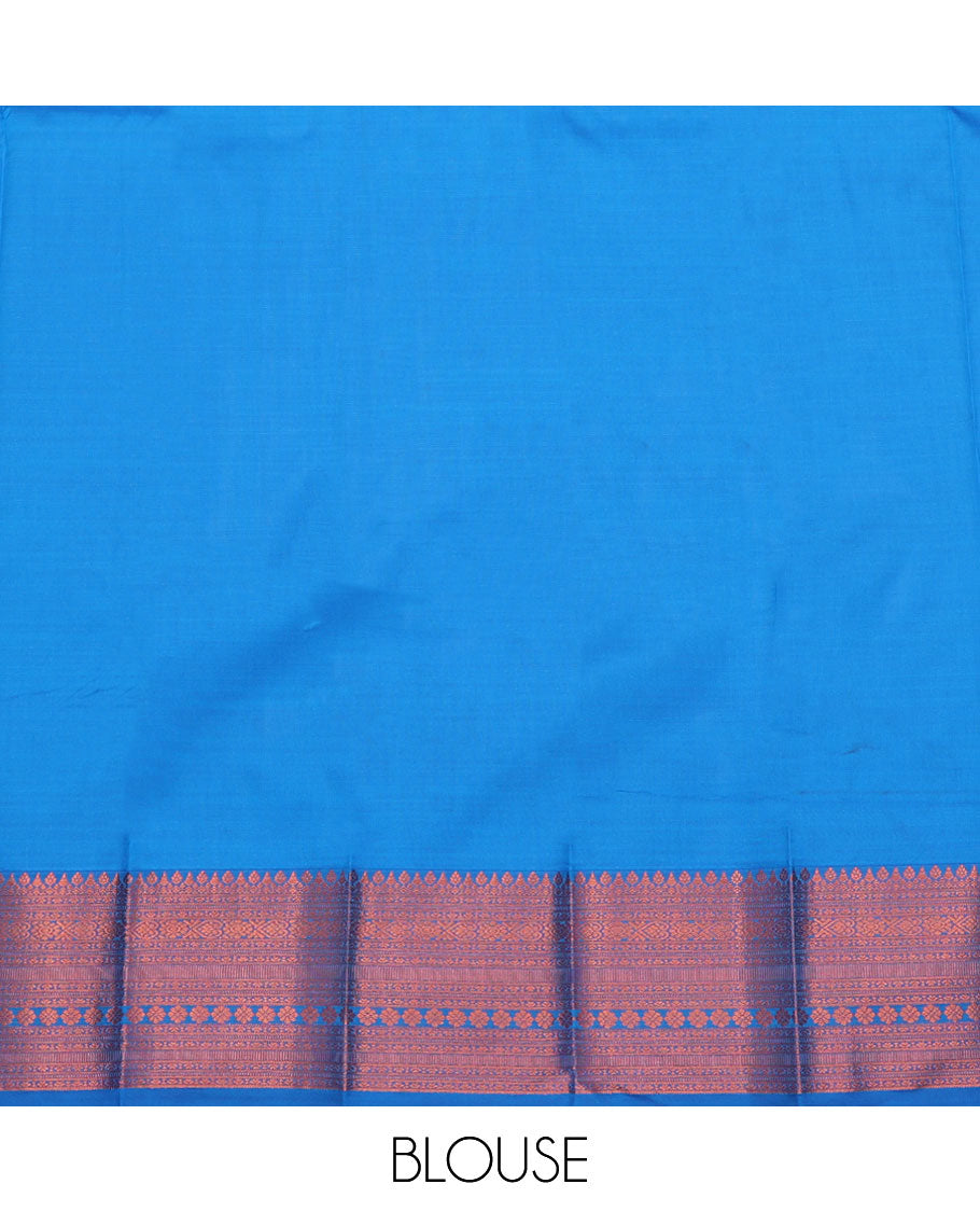 Blue Budget Silk Saree, Detailed with Zari Buttas and Checks All Over Its Body, Highlighted by a Traditional Zari Design Border, Grand Pallu, and Paired with a Matching Blouse