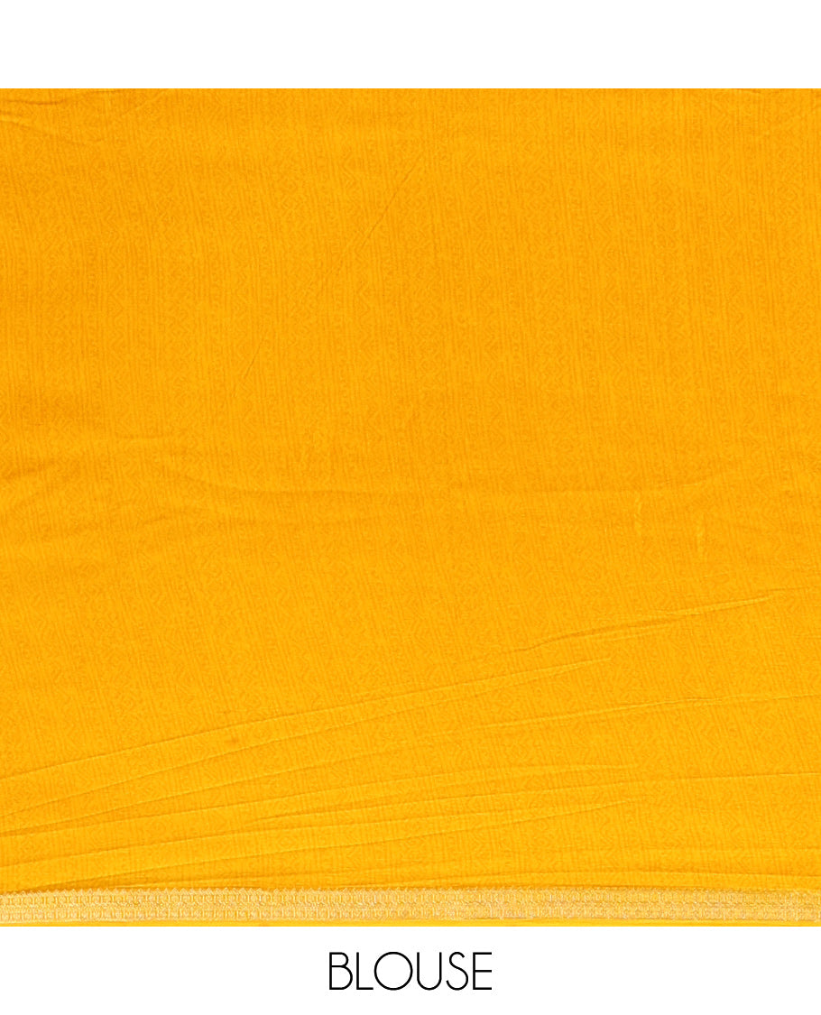 Off White Printed Silk Saree, Decorated with Floral-Vine Print, a Contrast Traditional Zari Border, Floral Pallu, and a Contrast Blouse