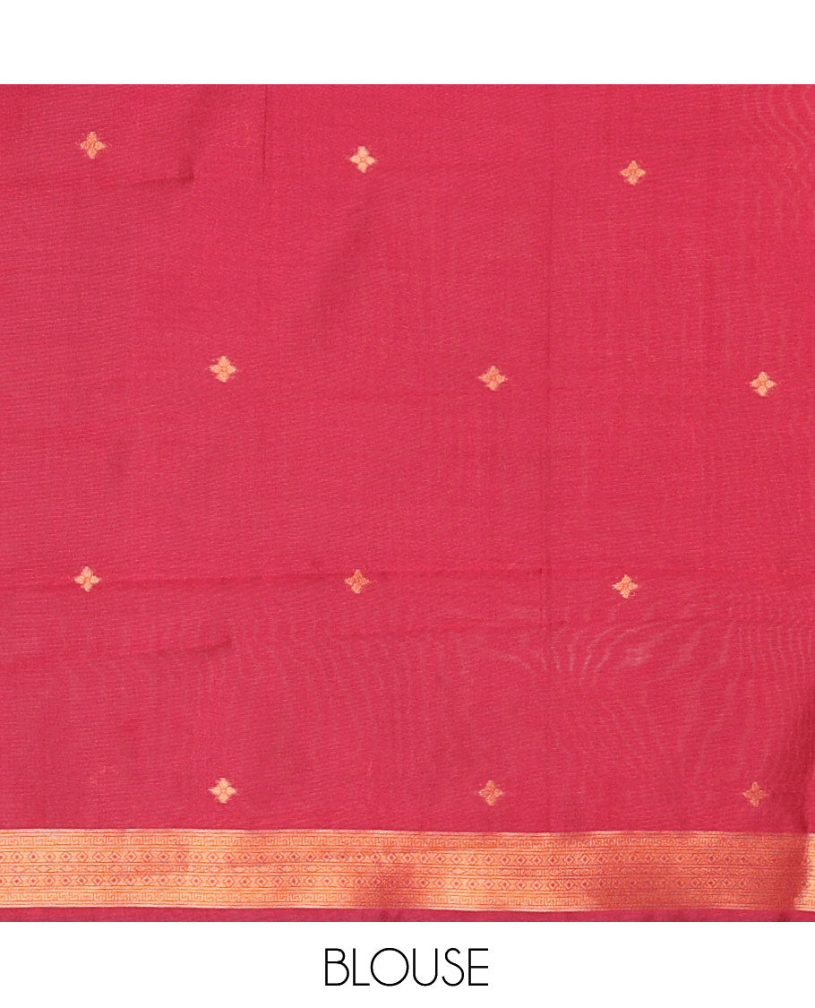 Navy Blue Art Kanchi Silk Saree, Adorned with Vaira Oosi and Zari Buttas, a Traditional Zari Border, Contrast Jaal Pallu, and a Contrast Blouse