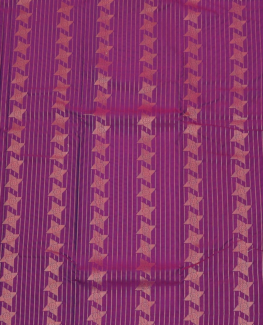 Purple Art Silk Pavadai Material Set Detailed with Zari Design on Its Skirt, Complemented by a Contrast Traditional Zari Design Border, and Paired with a Contrast Blouse