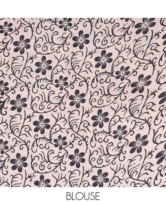 Red floral vine machine-printed kalamkari cotton saree, floral border & pallu of floral & swam motifs