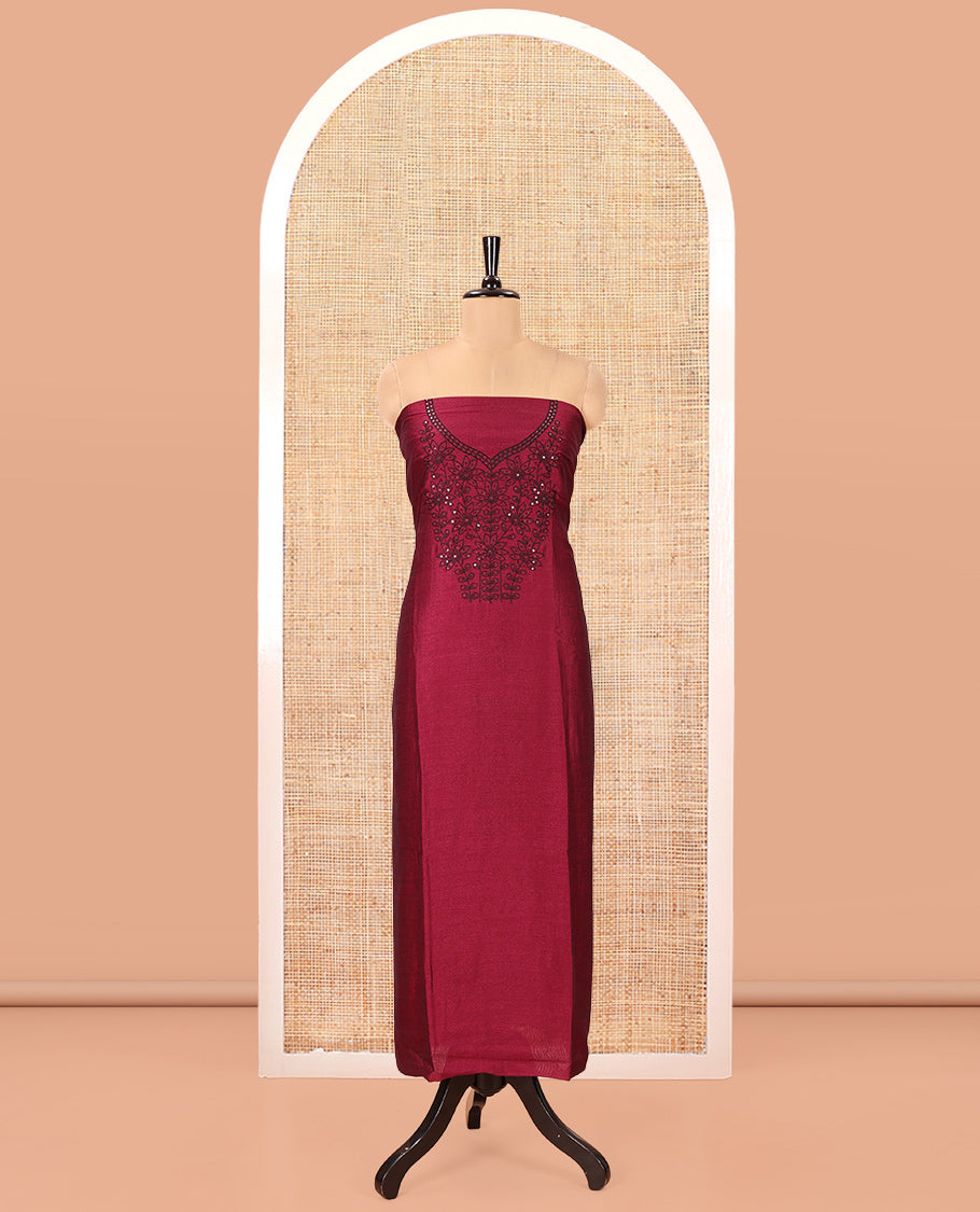 Magenta Vichitra Silk Material Chudidar Set Featuring Sequins-Thread-Embroidered Top, a Santoon Bottom, and a Matching Scallop-Embroidery Dupatta