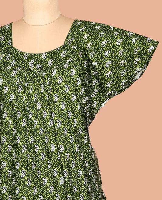 Green Paisley Cotton-Blended Nighty