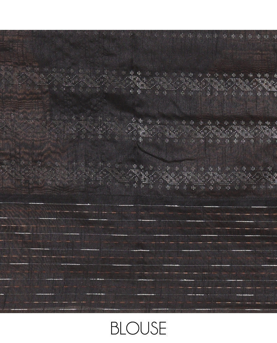Lime Green Semi-Raw Silk Saree, Sparsely Woven with Zari Designs, a Contrast Striped Border, Striped Pallu, and a Contrast Blouse