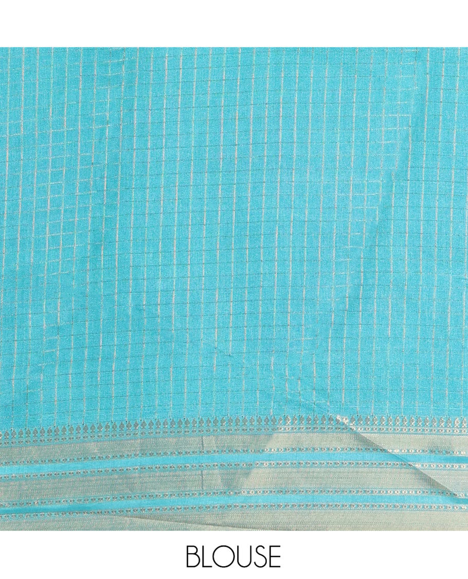 Purple Moss Chiffon Saree, Adorned  with Zari Checks All Over Its Body, Complemented by a Contrast Traditional Zari Design Border, Zari Striped Pallu, and Paired with a Contrast Blouse