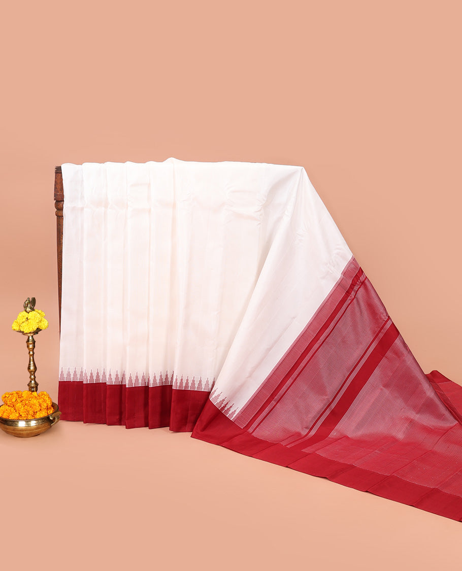 Enthralling White Plain Gadwal Silk Saree