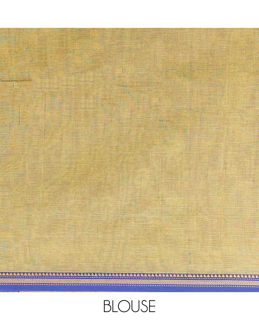 Green Plain Narayanpet Cotton Saree, Complemented by a Contrast Traditional Thread Border, Subtly Plain Pallu, and Paired with a Matching Blouse