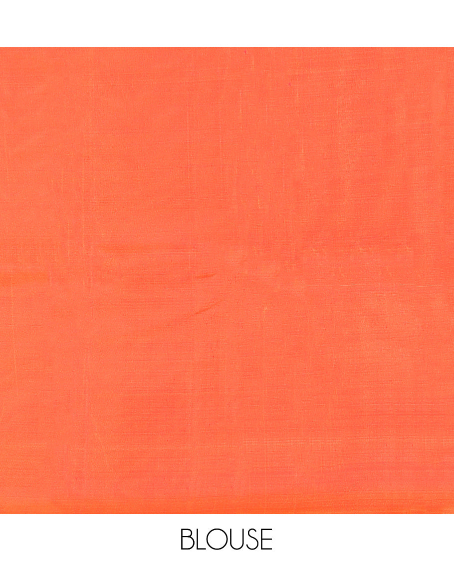 Borderless Orange Mayuri Lite Silk Mix Saree