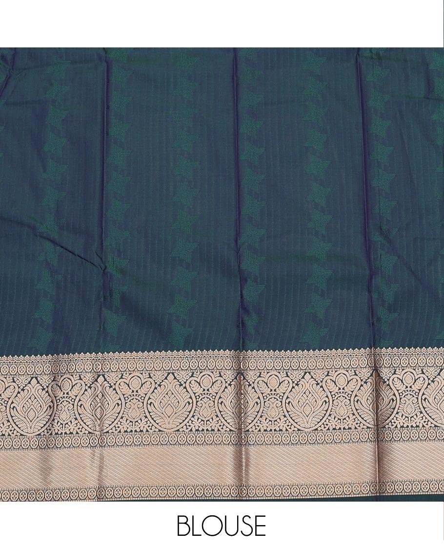 Purple Art Silk Pavadai Material Set Detailed with Zari Design on Its Skirt, Complemented by a Contrast Traditional Zari Design Border, and Paired with a Contrast Blouse