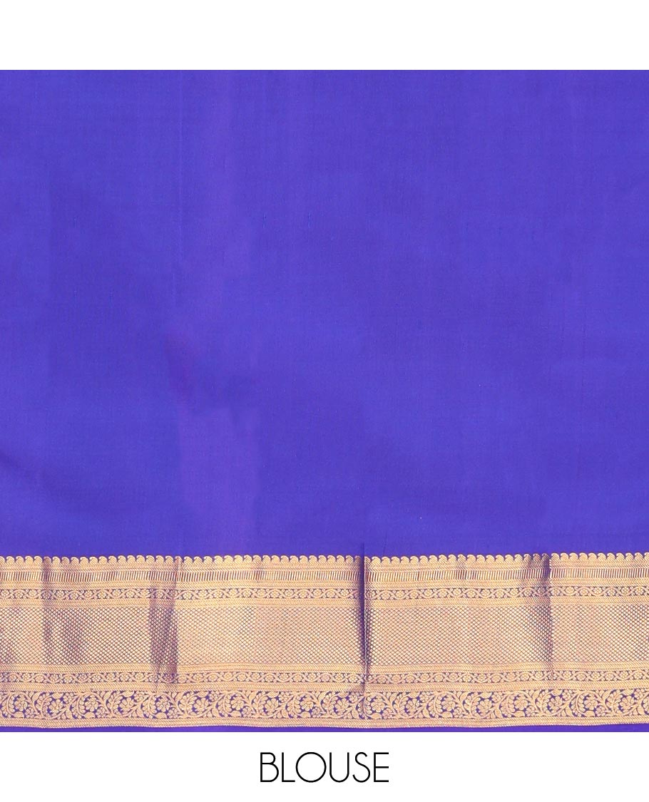 Blue Kanchipuram Wedding Silk Saree, Gleamed Up with Jacquard Design, Zari Border of Manga, Kathir, Banaras, Kodi Visiry, and Kuyil Kann, Grand Pallu, and Matching Blouse