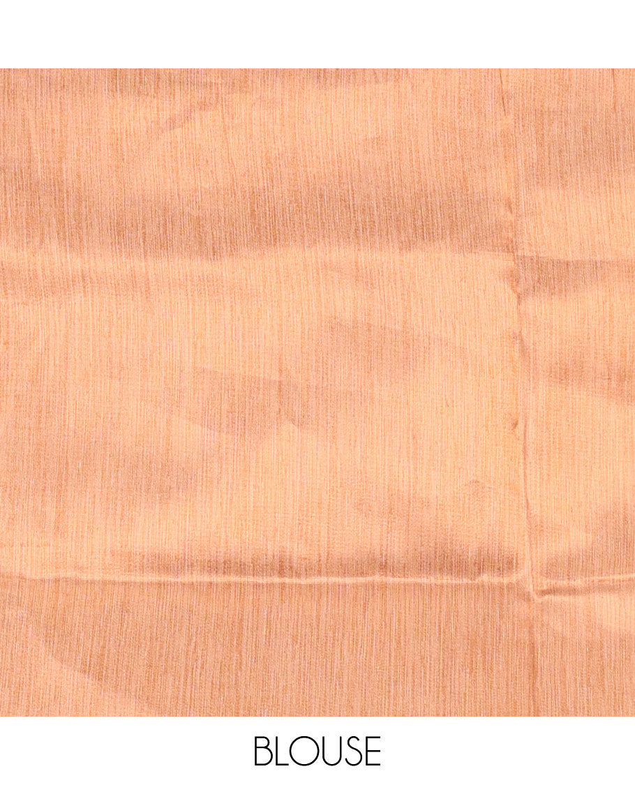 Cream copper zari thilakam motifs woven Tissue chanderi saree, gold zari bavanji border, plain pallu & brocade blouse