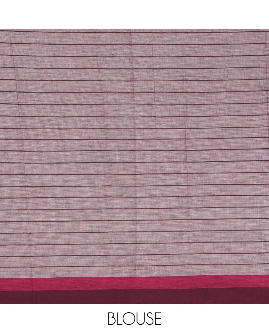Off-white Checked Chirala Cotton Saree, a Contrast Border, Striped Pallu, and a Contrast Blouse