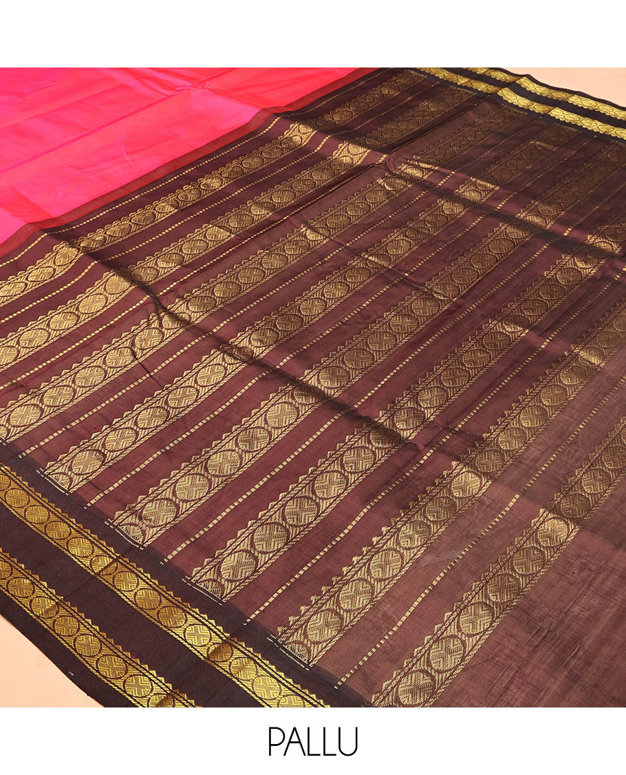 Pink Plain Kuppadam Silk Saree, a Contrast Double Pettu Zari Border, Grand Pallu, a Contrast Blouse