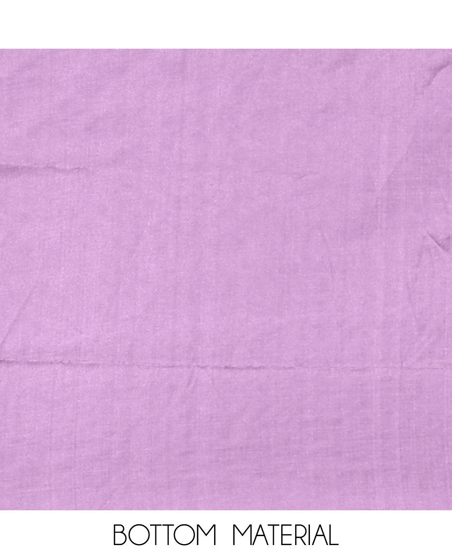 Lavender material chudidar set, Kashmir embroidered and sequins work mul chanderi top, plain santoon bottom, and scallop embroidered dupatta