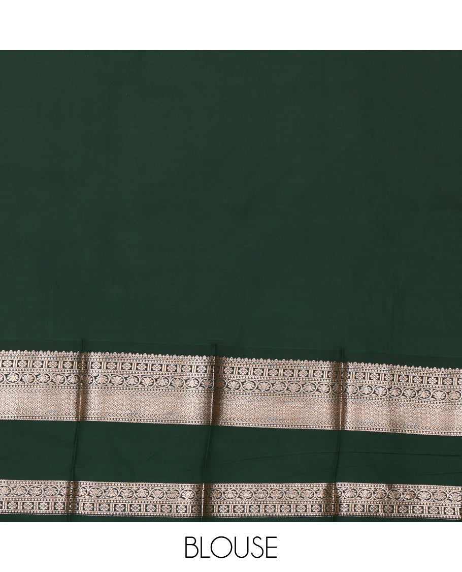 Pink Budget Silk Saree, Detailed with Zari Buttas, Complemented by a Contrast Traditional Zari Rettai Pettu Border, Grand Pallu, and a Contrast Blouse