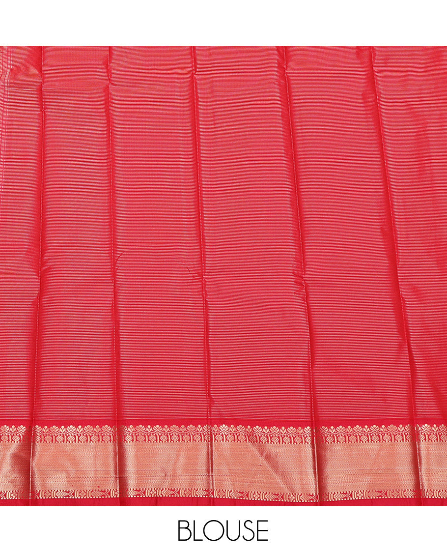 Orange Budget Silk Saree, Subtly Sparkled with Zari Buttas and Stripes, Complemented by Contrast Traditional Zari Border, Grand Pallu, and a Contrast Blouse
