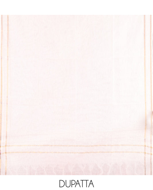 Red Handloom Cotton Material Chudidar Set Featuring Butta Enclosed Checked Top, Heathered Bottom, and Dual-Color Dupatta