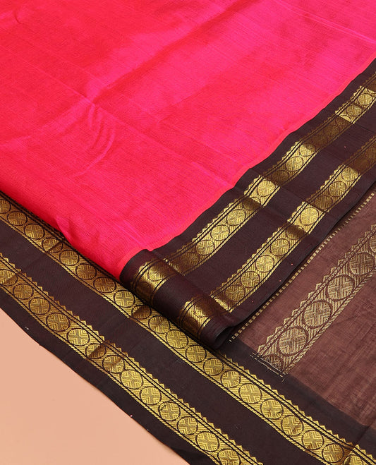 Pink Plain Kuppadam Silk Saree, a Contrast Double Pettu Zari Border, Grand Pallu, a Contrast Blouse