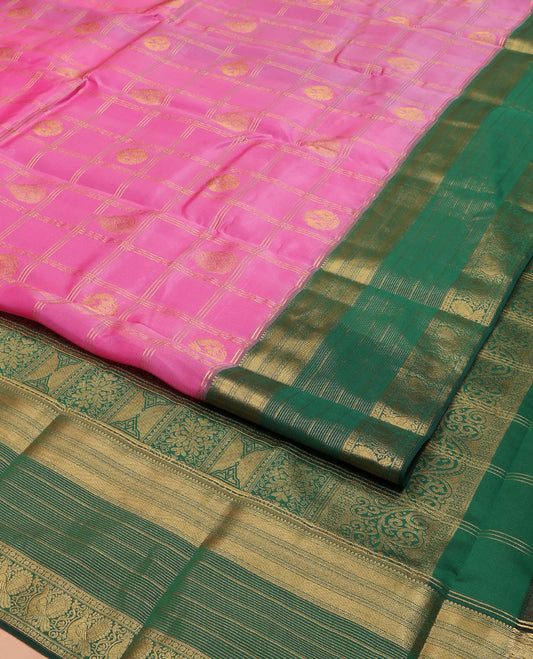Pink Vasundhara Lite Silk Mix Saree, Bedecked with Zari Butta Enclosed Checks on Its Body, Complemented by a Contrast Border of Traditional Designs, a Grand Intricately Checked Pallu, and Paired with a Contrast Blouse