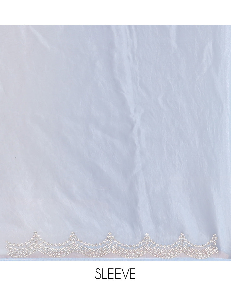 Blue and Cream Designer Saree, Richly Detailed with Stone Work On Its Body, Highlighted by Scallop Stone Work Border, and Paired with a Matching Blouse