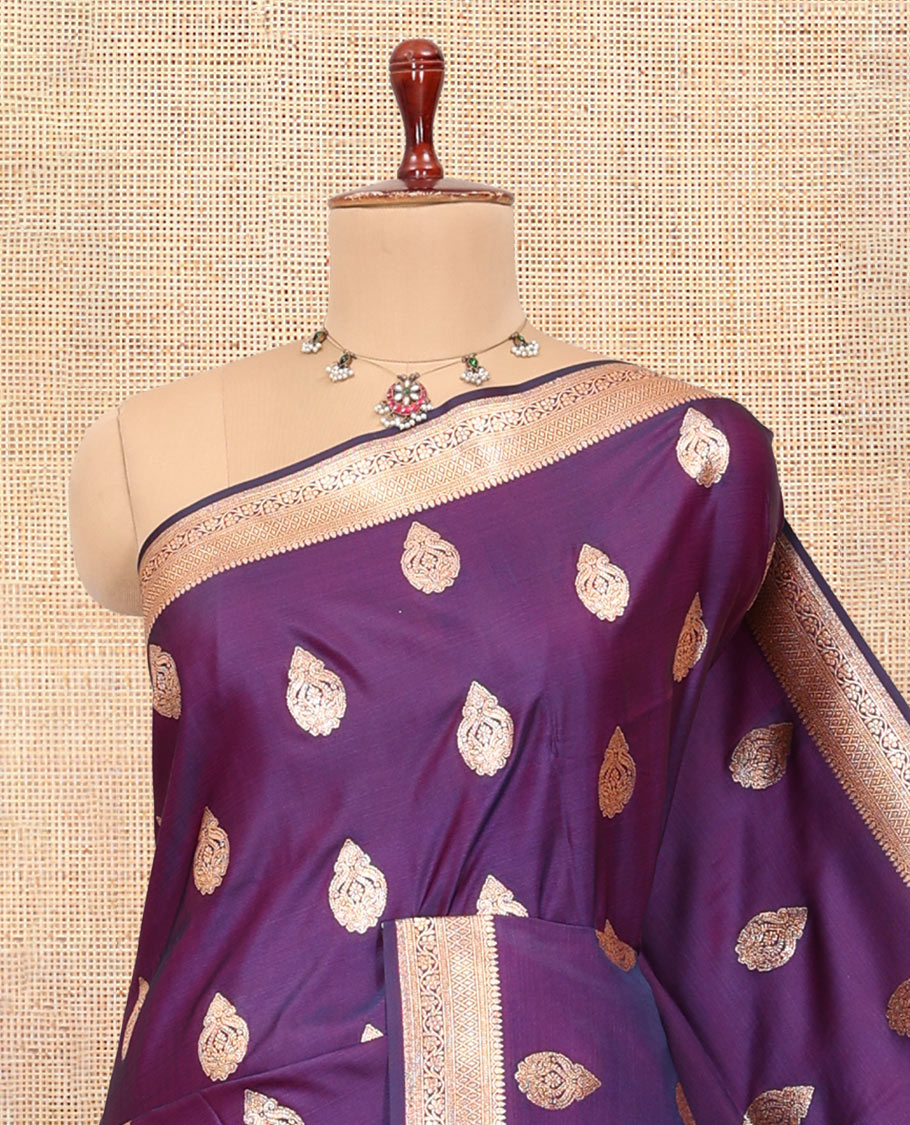 Violet Semi-Banaras Satin Saree
