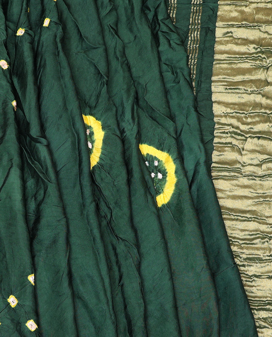 Borderless Green Bandhani Dola Silk Saree
