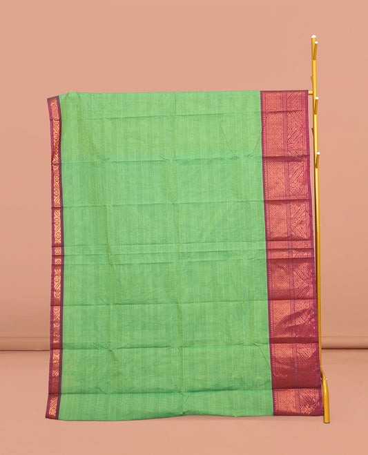 Green Chettinad Cotton Saree, Sparsely Designed with Stripes All Over Its  Body, Complemented by a Contrast Traditional Zari Design Border, Pallu of Stripes, and Paired with a Matching Blouse