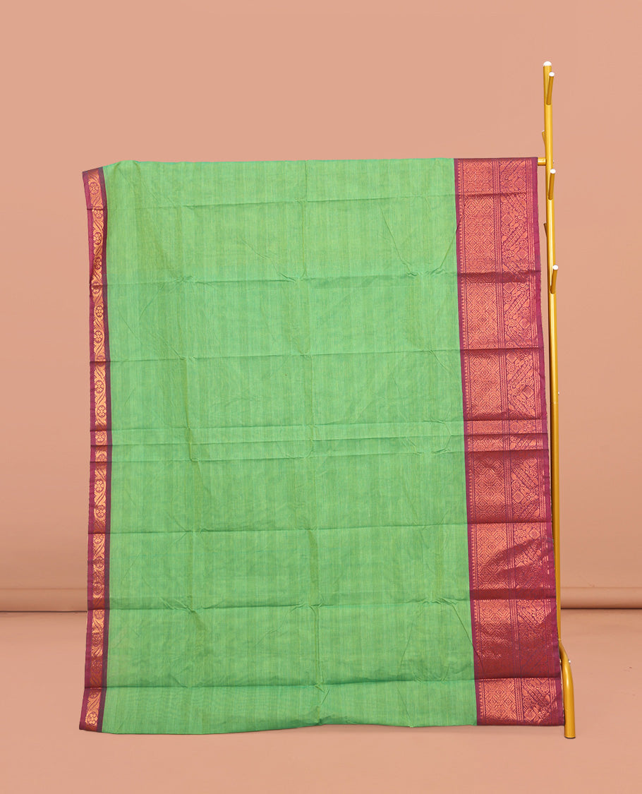 Green Chettinad Cotton Saree, Sparsely Designed with Stripes All Over Its  Body, Complemented by a Contrast Traditional Zari Design Border, Pallu of Stripes, and Paired with a Matching Blouse