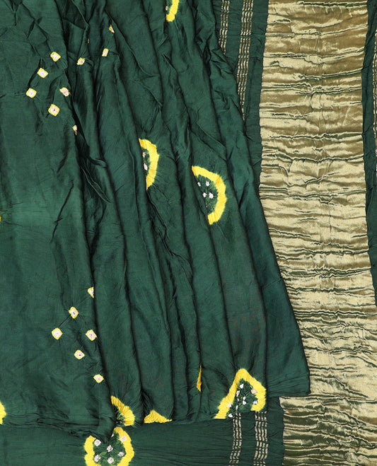 Borderless Green Bandhani Dola Silk Saree