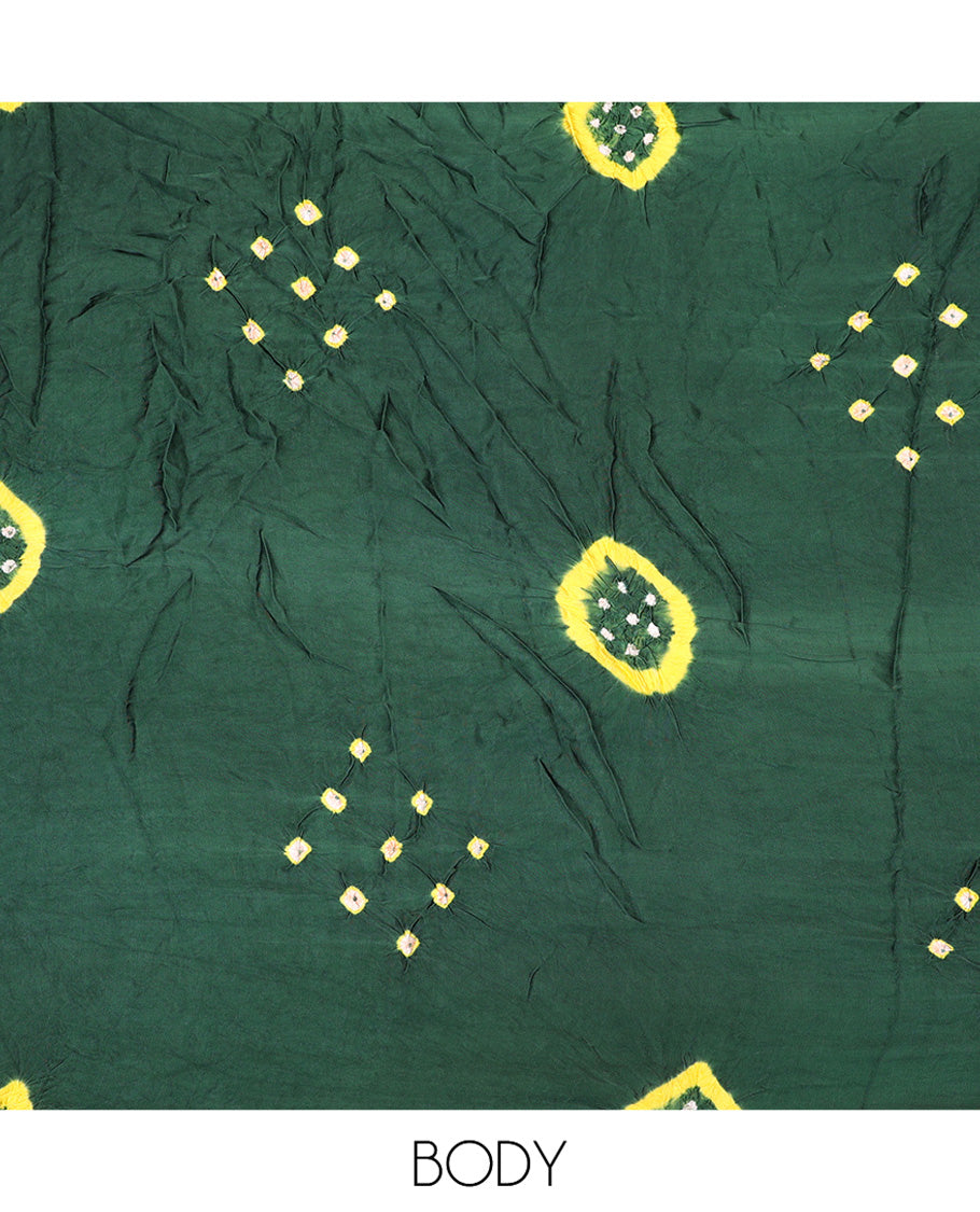 Borderless Green Bandhani Dola Silk Saree